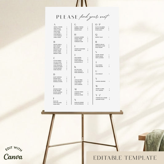 Brighton Alphabetical Seating Chart Template