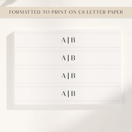 Sheet of paper with four printable invitation belly bands, formatted for US Letter printing
