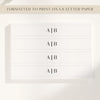 Sheet of paper with four printable invitation belly bands, formatted for US Letter printing
