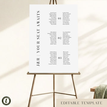 Brooklyn 3-Table Long Tables Wedding Seating Chart Template (US)