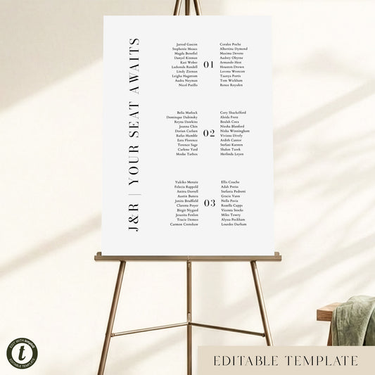 Brooklyn 3-Table Long Tables Wedding Seating Chart Template (US)