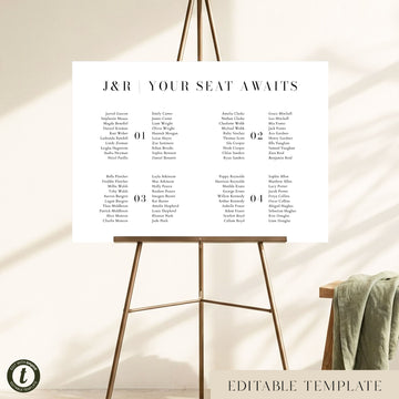 Brooklyn 4-Table Long Tables Wedding Seating Chart Template (Landscape) (US)