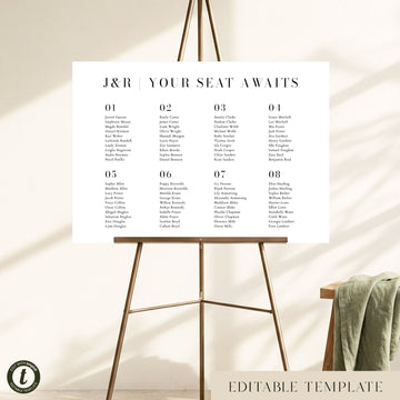 Brooklyn 8-Table Wedding Seating Chart Template (Landscape) (US)