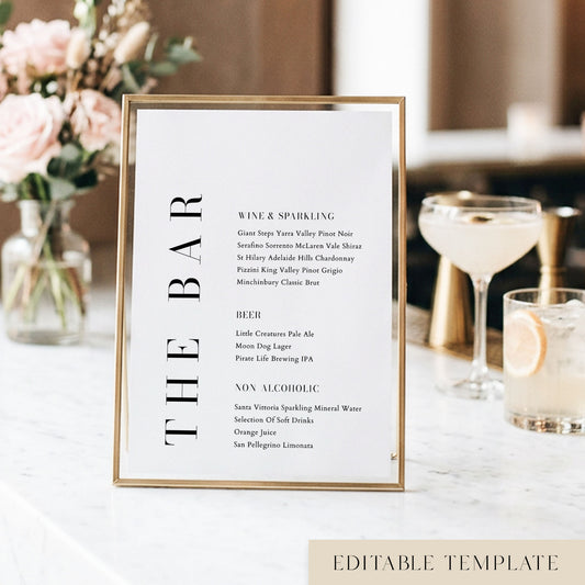 Brooklyn Bar Menu Sign Template