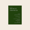 Bridal shower invitation template design on a beige background.