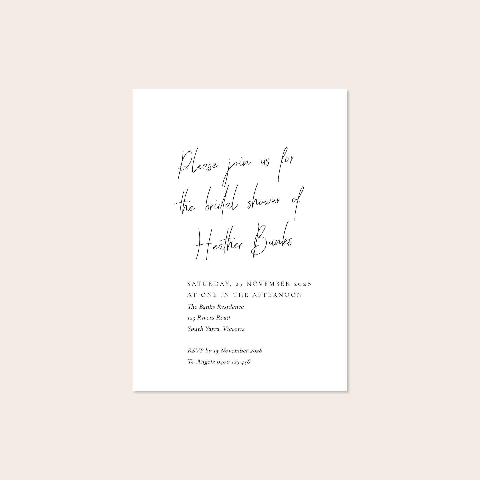 Bridal shower invitation template design on a beige background