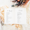 Open A4 printable wedding program template, displaying editable sections for the wedding party and ceremony order.