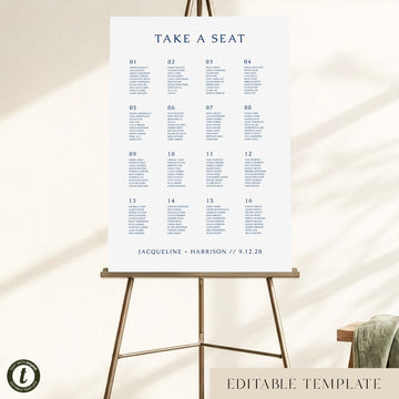 Cove 16-Table Wedding Seating Chart Template (US)