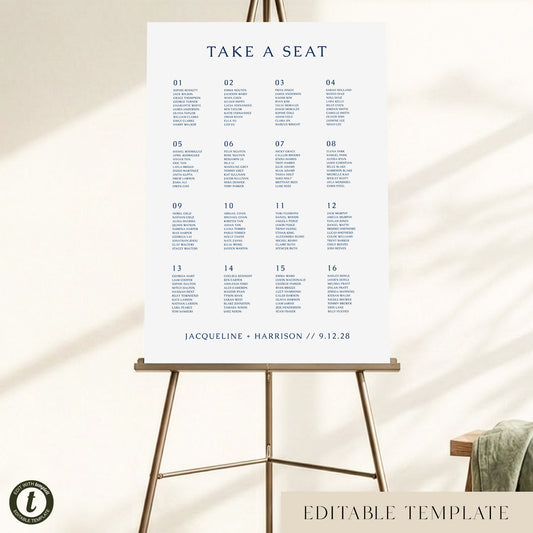 Cove 16-Table Wedding Seating Chart Template (US)