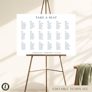 Cove 18-Table Wedding Seating Chart Template (Landscape) (US)
