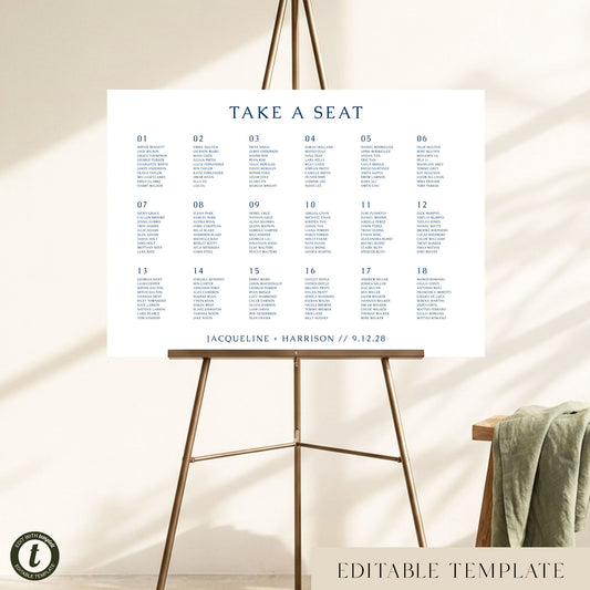 Cove 18-Table Wedding Seating Chart Template (Landscape) (US)