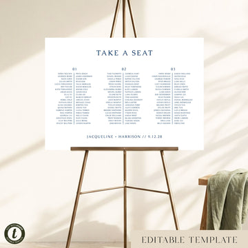 Cove 3-Table Long Tables Wedding Seating Chart Template (Landscape) (US)