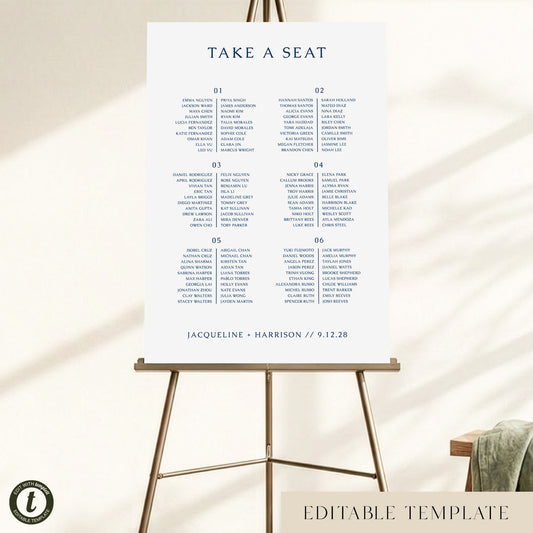 Cove 6-Table Long Tables Wedding Seating Chart Template (US)