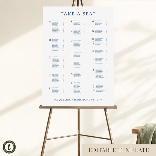 Cove Alphabetical Seating Chart Template (US)