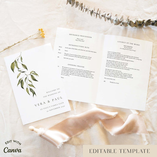 Evergreen 16-Page Catholic Wedding Program Template