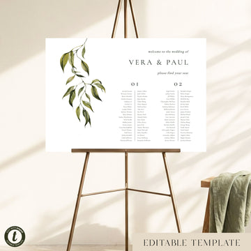 Evergreen 2-Table Long Tables Wedding Seating Chart Template (Landscape) (US)