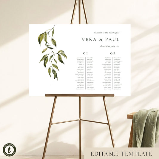 Evergreen 2-Table Long Tables Wedding Seating Chart Template (Landscape) (US)