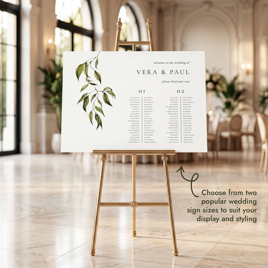 Evergreen 2-Table Long Tables Wedding Seating Chart Template (Landscape) (US)