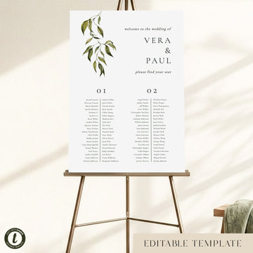 Evergreen 2-Table Long Tables Wedding Seating Chart Template (US)