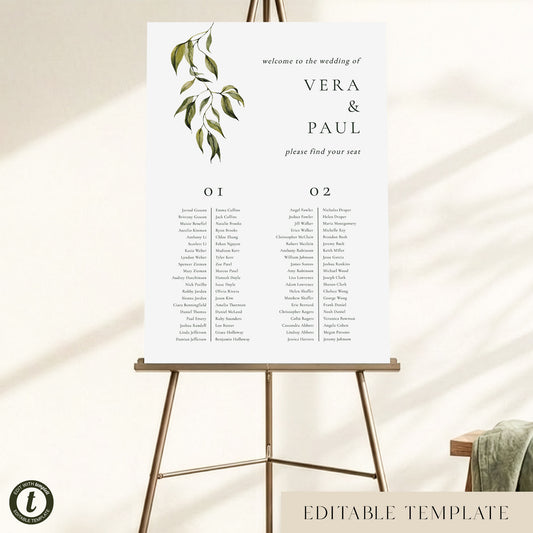 Evergreen 2-Table Long Tables Wedding Seating Chart Template (US)
