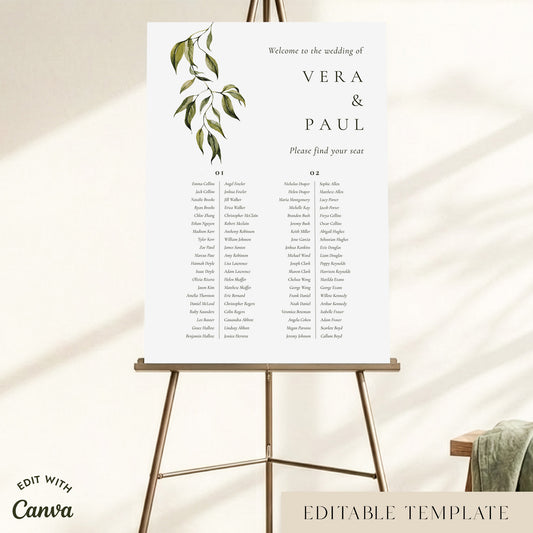 Evergreen 2 Long Tables Wedding Seating Chart Template