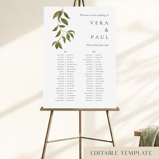 Evergreen 2 Long Tables Wedding Seating Chart Template
