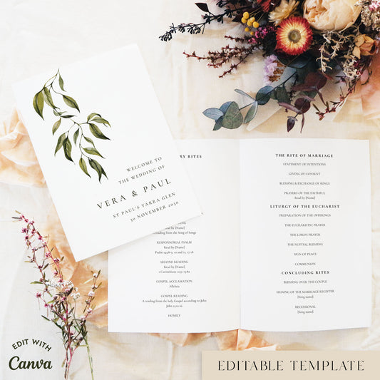 Evergreen 4-Page Catholic Wedding Program Template