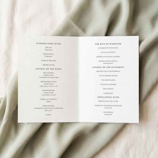 Evergreen 4-Page Catholic Wedding Program Template