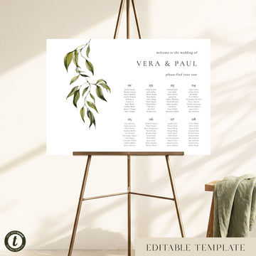Evergreen 8-Table Wedding Seating Chart Template (Landscape) (US)