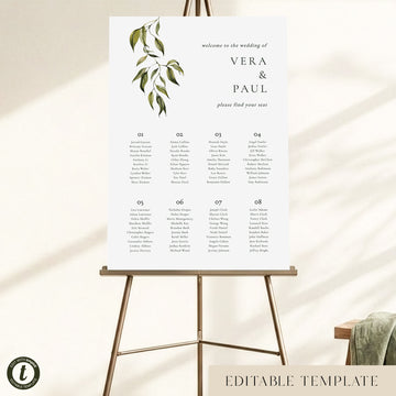Evergreen 8-Table Wedding Seating Chart Template (US)