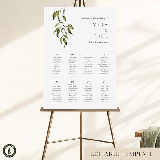 Evergreen 8-Table Wedding Seating Chart Template (US)