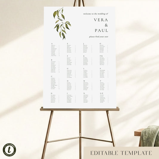 Evergreen Alphabetical Seating Chart Template (US)