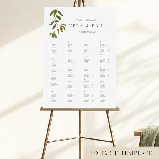 Evergreen Alphabetical Seating Chart Template