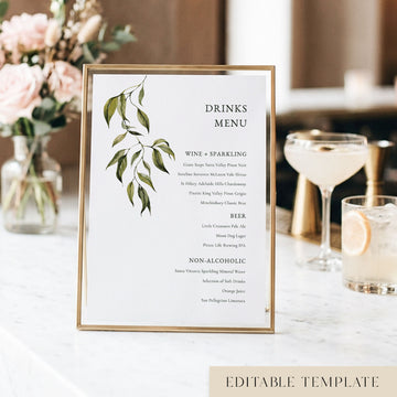 Evergreen Bar Menu Sign Template