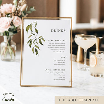 Evergreen Bar Menu Sign Template