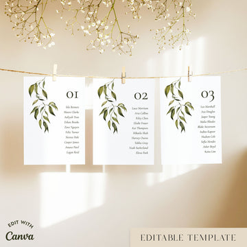 Evergreen Seating Chart Cards Template