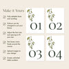Evergreen Table Numbers Template