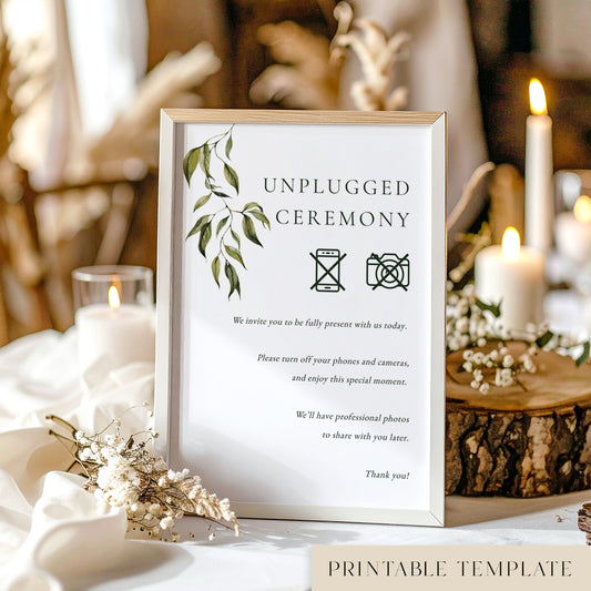 Evergreen Unplugged Ceremony Sign Template
