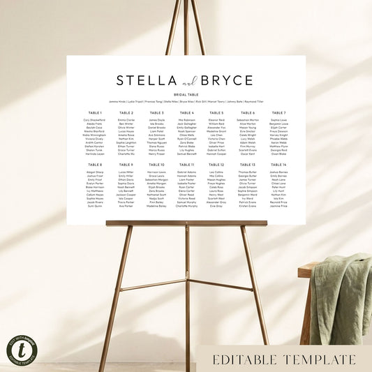 Harbour 14-Table Wedding Seating Chart Template (Landscape) (US)