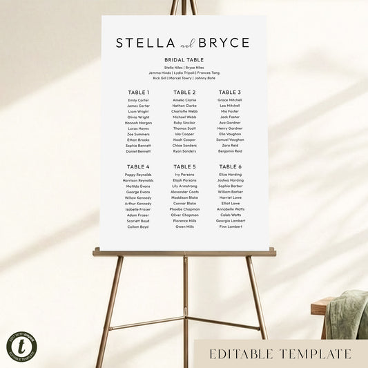 Harbour 6-Table Wedding Seating Chart Template (US)