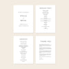Set of four wedding ceremony programs on a beige background