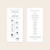 A digital mockup showing the front and back of a DL-sized wedding program template against a plain neutral backdrop.