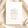 Minimal bridal shower invitation template on textured card on fabric background.