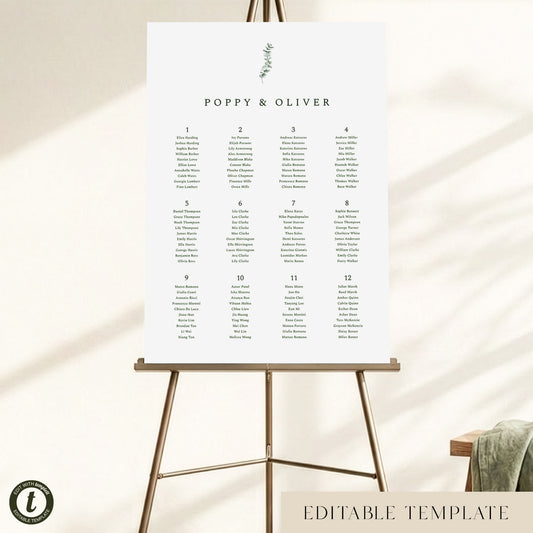 Juniper 12-Table Wedding Seating Chart Template