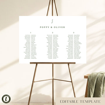 Juniper 3-Table Long Tables Wedding Seating Chart Template (Landscape)