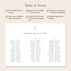 Juniper 3-Table Long Tables Wedding Seating Chart Template (Landscape)