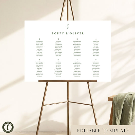 Juniper 8-Table Wedding Seating Chart Template (Landscape)