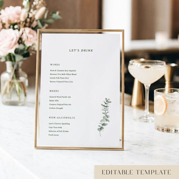 Juniper Bar Menu Sign Template (US)