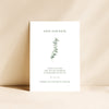 Save the date card with eucalyptus design on a beige background.