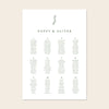 Wedding seating chart template design on a beige background.
